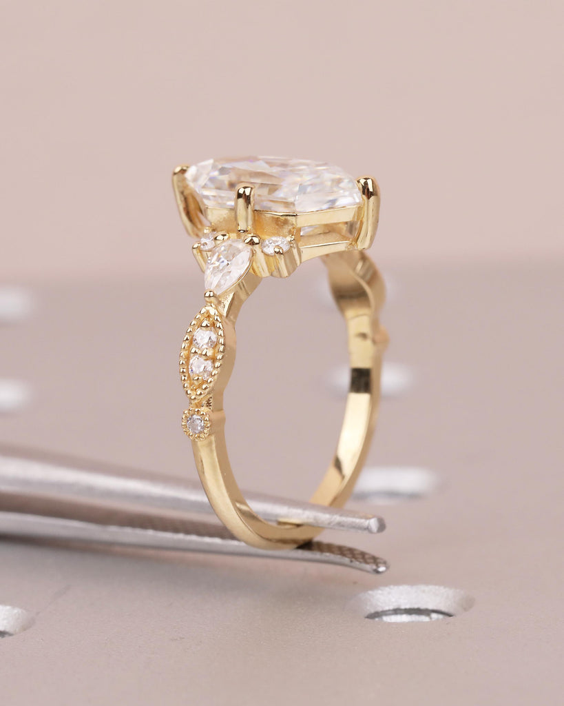 Art Deco Dutch Marquise Lab Grown Diamond Engagement Ring, 18k Solid Gold Wedding Rings image #6