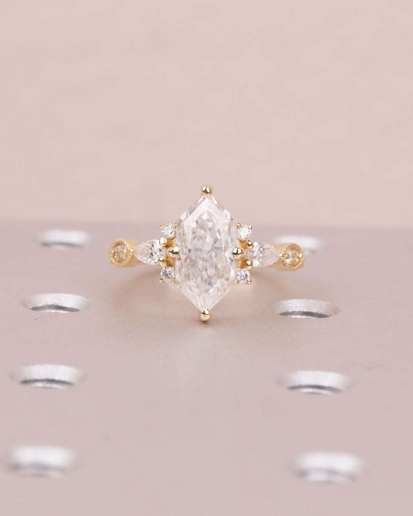 Art Deco Dutch Marquise Lab Grown Diamond Engagement Ring, 18k Solid Gold Wedding Rings image #11