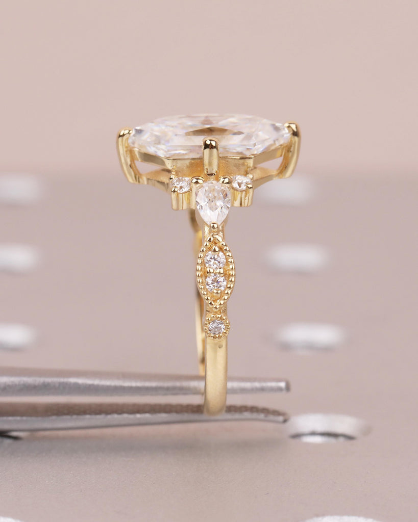 Art Deco Dutch Marquise Lab Grown Diamond Engagement Ring, 18k Solid Gold Wedding Rings image #15