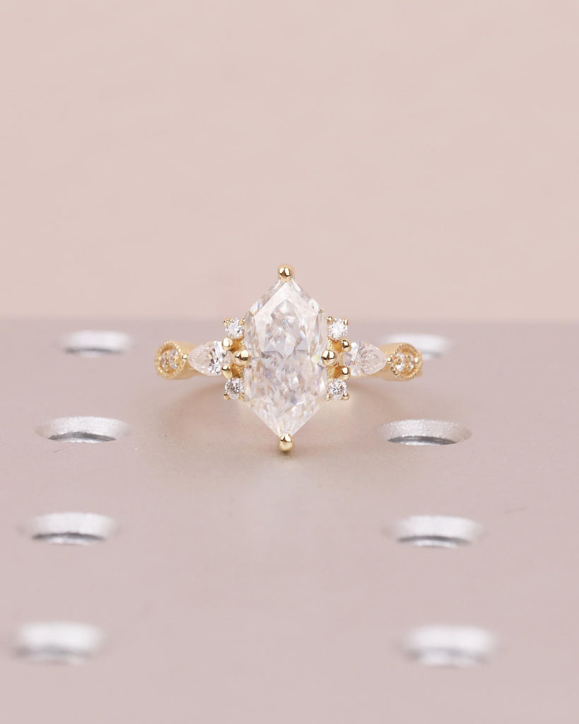 Art Deco Dutch Marquise Lab Grown Diamond Engagement Ring, 18k Solid Gold Wedding Rings image #13
