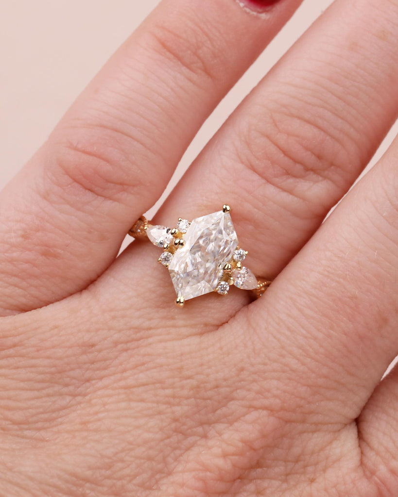 Art Deco Dutch Marquise Lab Grown Diamond Engagement Ring, 18k Solid Gold Wedding Rings image #3
