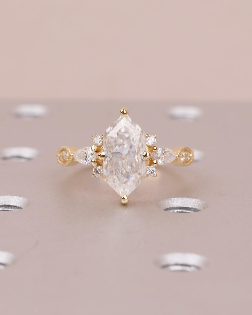 Art Deco Dutch Marquise Lab Grown Diamond Engagement Ring, 18k Solid Gold Wedding Rings image #19