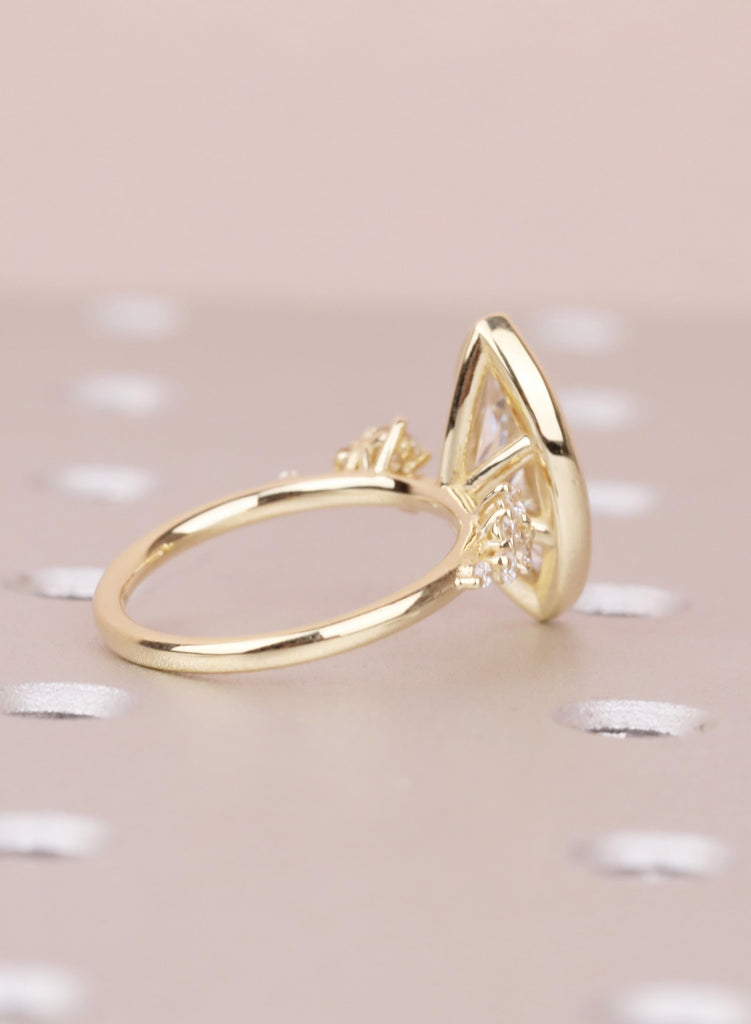 Marquise VVS Moissanite Engagement Ring for Her, Solid Gold 14K Yellow, Unique Bezel set Wedding Ring, Unique Diamond Snowdrift Cluster Ring image #4