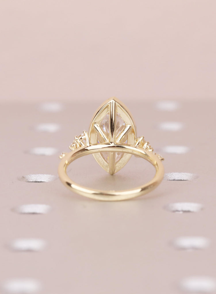 Marquise VVS Moissanite Engagement Ring for Her, Solid Gold 14K Yellow, Unique Bezel set Wedding Ring, Unique Diamond Snowdrift Cluster Ring image #5