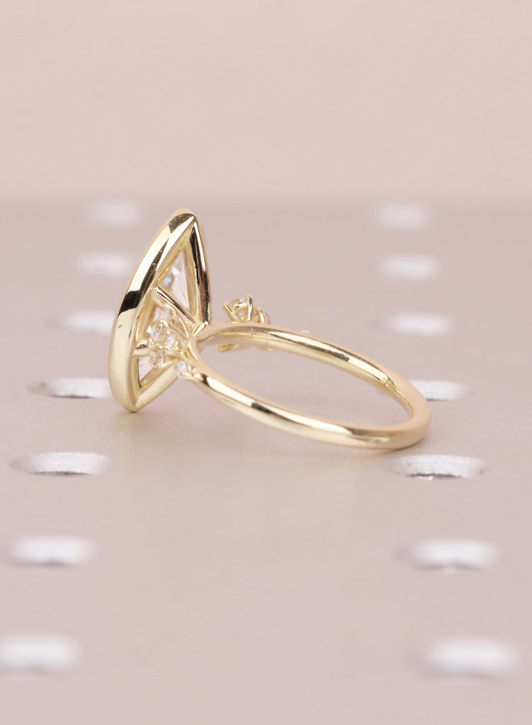 Marquise VVS Moissanite Engagement Ring for Her, Solid Gold 14K Yellow, Unique Bezel set Wedding Ring, Unique Diamond Snowdrift Cluster Ring image #6