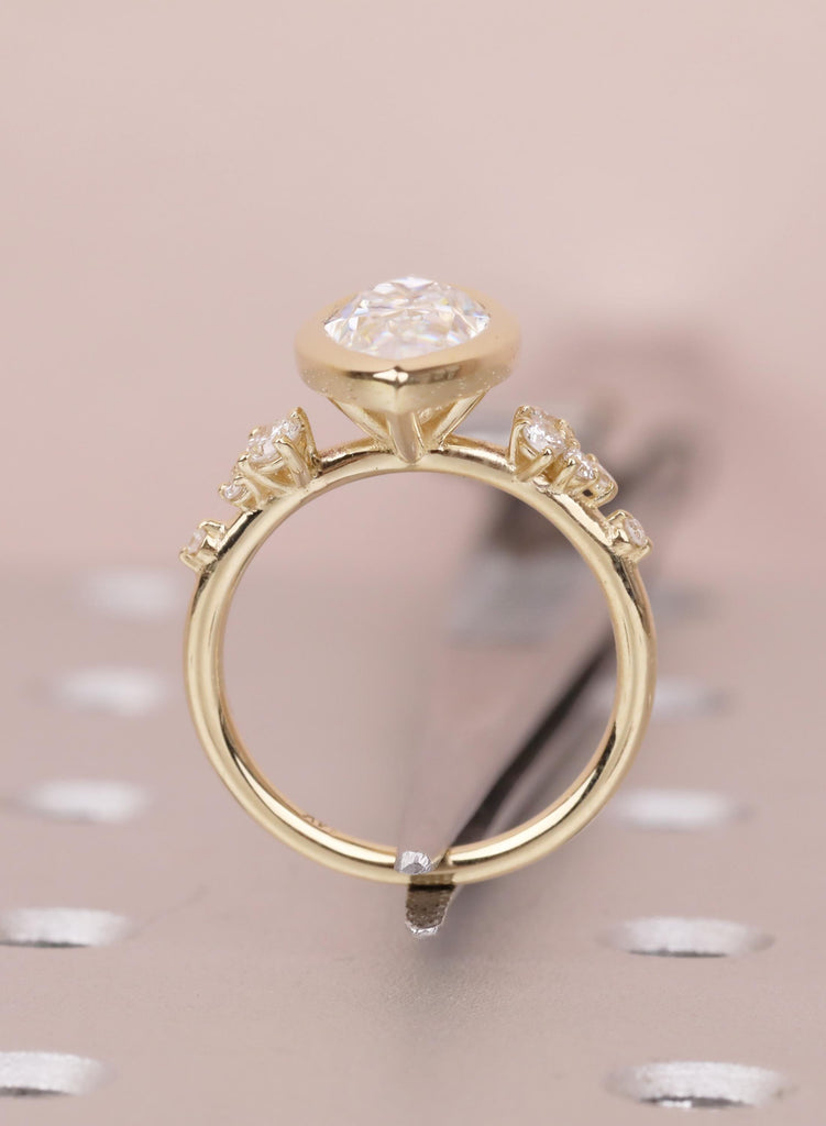 Marquise VVS Moissanite Engagement Ring for Her, Solid Gold 14K Yellow, Unique Bezel set Wedding Ring, Unique Diamond Snowdrift Cluster Ring image #10