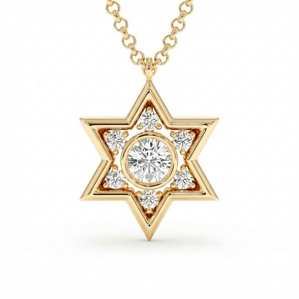 Unique Jewish Jewelry Star Necklace | 14k/18k Gold Diamond Star of David Necklace | Gold Religious Pendant | Magen David Necklace