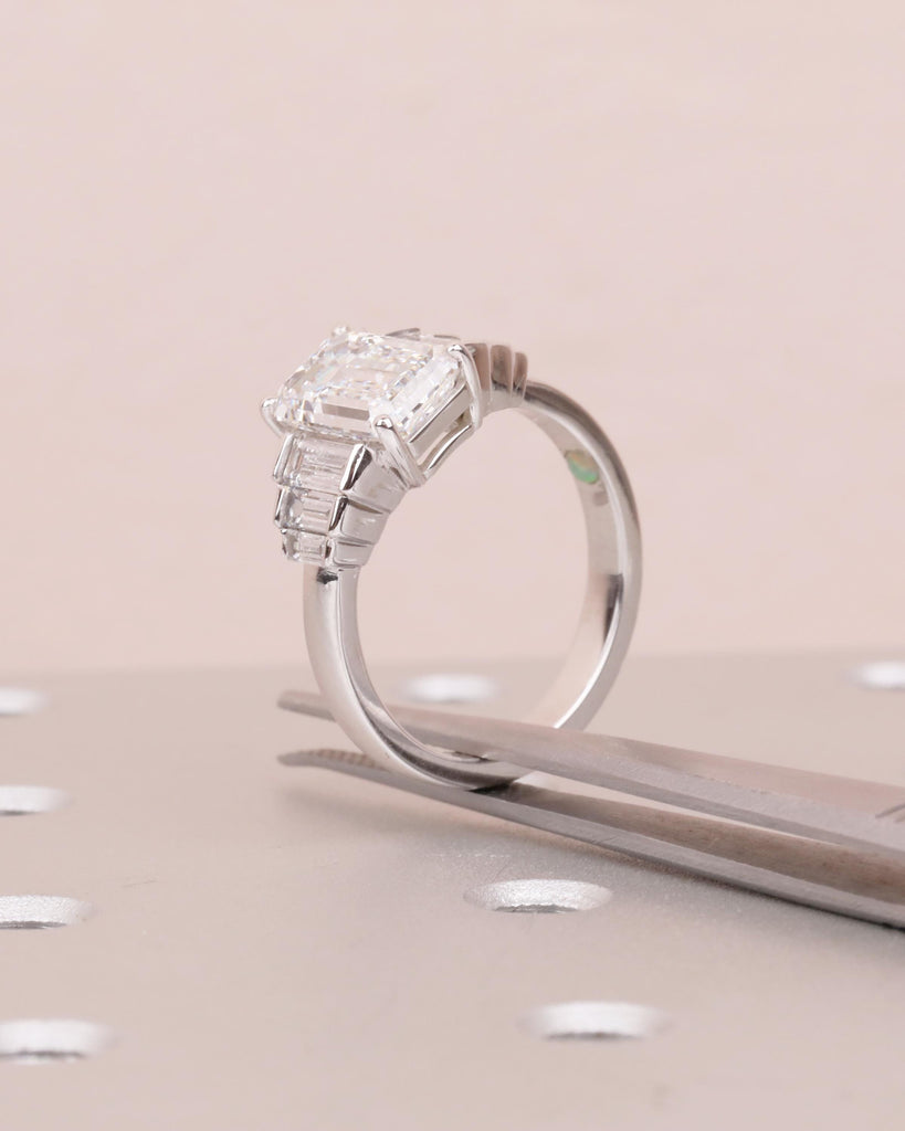 Emerald Cut Diamond Cluster Ring, 2.5-6ct Lab Grown Diamond Engagement Ring, Art Deco 14k White Gold Ring, Big Statement Rings for Women image #18