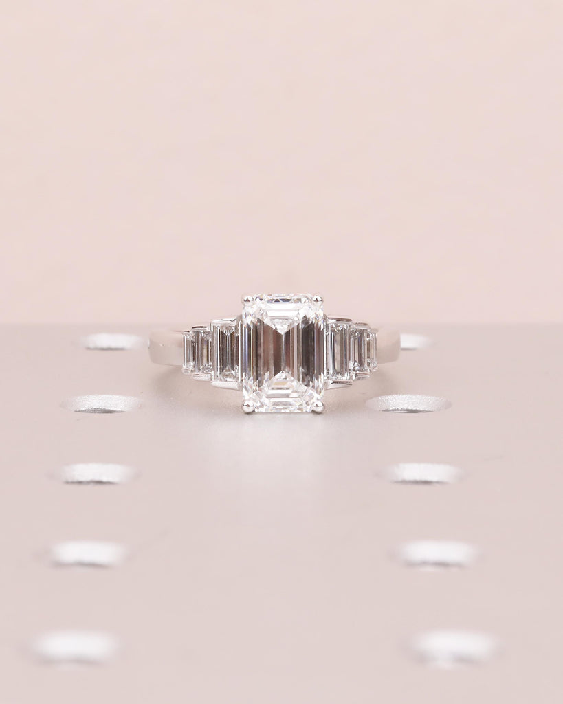 Emerald Cut Diamond Cluster Ring, 2.5-6ct Lab Grown Diamond Engagement Ring, Art Deco 14k White Gold Ring, Big Statement Rings for Women image #10