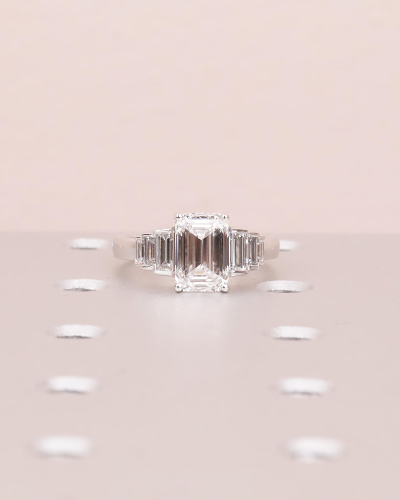 Emerald Cut Diamond Cluster Ring, 2.5-6ct Lab Grown Diamond Engagement Ring, Art Deco 14k White Gold Ring, Big Statement Rings for Women image #15