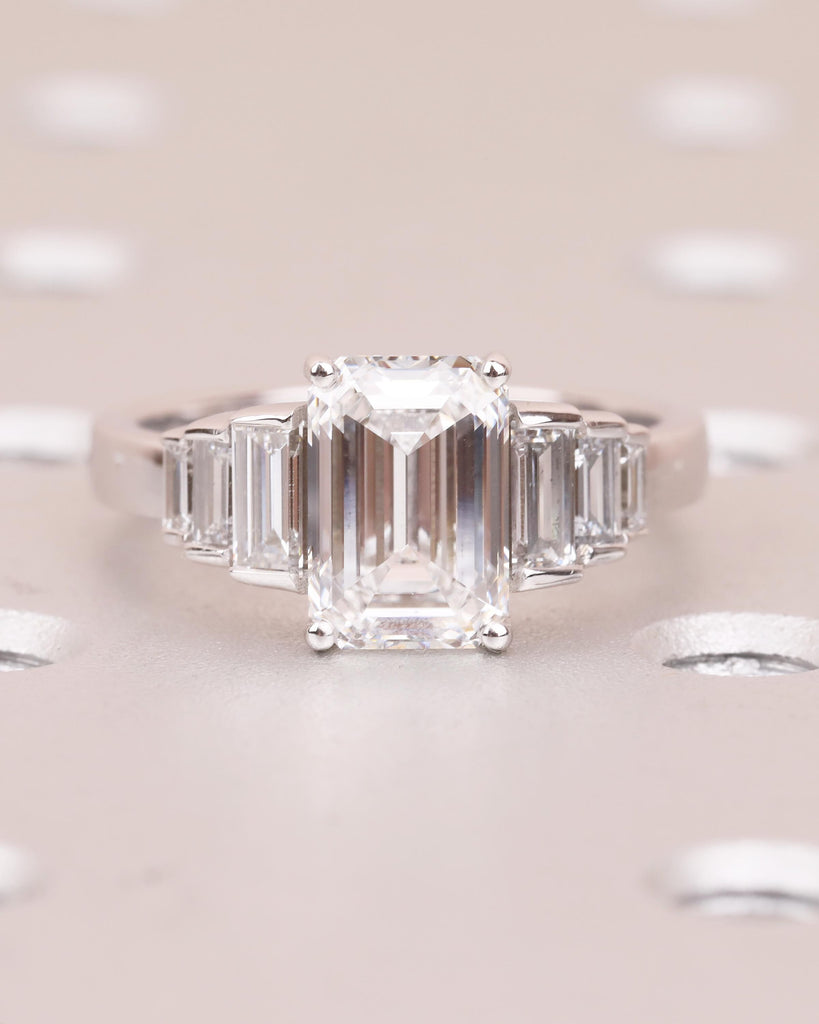 Emerald Cut Diamond Cluster Ring, 2.5-6ct Lab Grown Diamond Engagement Ring, Art Deco 14k White Gold Ring, Big Statement Rings for Women image #19