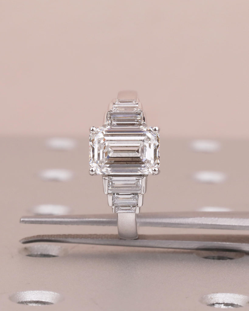 Emerald Cut Diamond Cluster Ring, 2.5-6ct Lab Grown Diamond Engagement Ring, Art Deco 14k White Gold Ring, Big Statement Rings for Women image #12