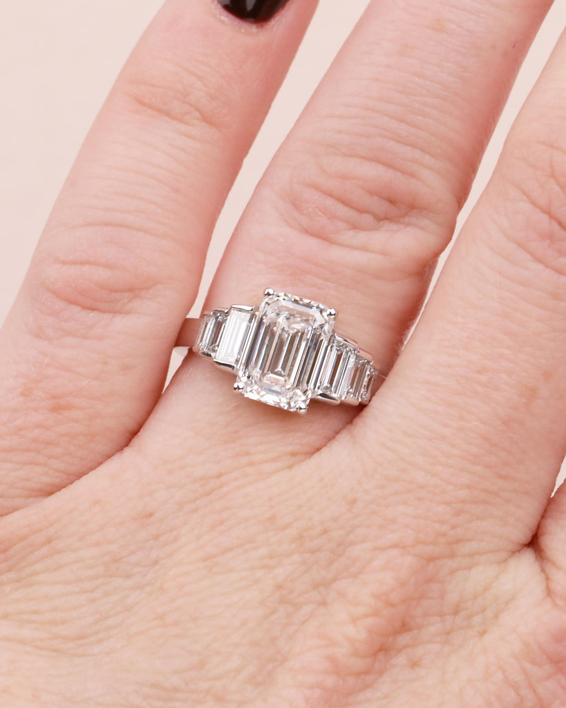 Art Deco Lab Diamond Ring, Baguette and Emerald Cut Engagement Ring image #17