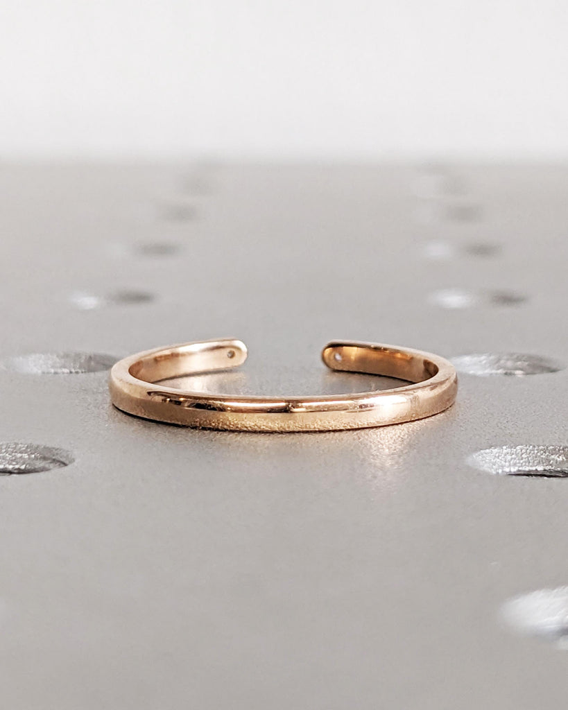 Double Diamond Wedding Band - Open Diamond Ring - Minimalist Stacking Ring - 14K Solid Yellow White Rose Gold - Simple Everyday Wedding Ring image #6