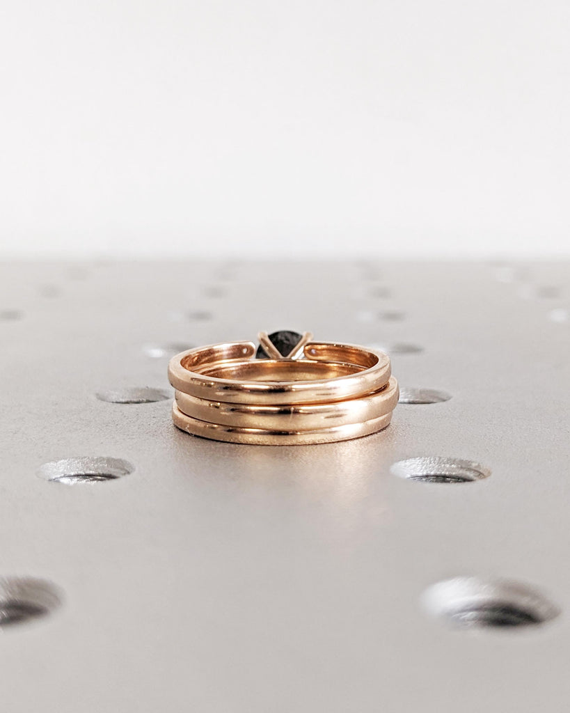 Salt and Pepper Diamond Engagement Ring Set, Set of 3 Dainty Stacking Rings, Minimalist Wedding Ring Set, 14K Solid Rose Gold Promise Rings image #9
