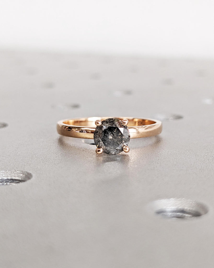 Salt and Pepper Diamond Engagement Ring Set, Set of 3 Dainty Stacking Rings, Minimalist Wedding Ring Set, 14K Solid Rose Gold Promise Rings image #10