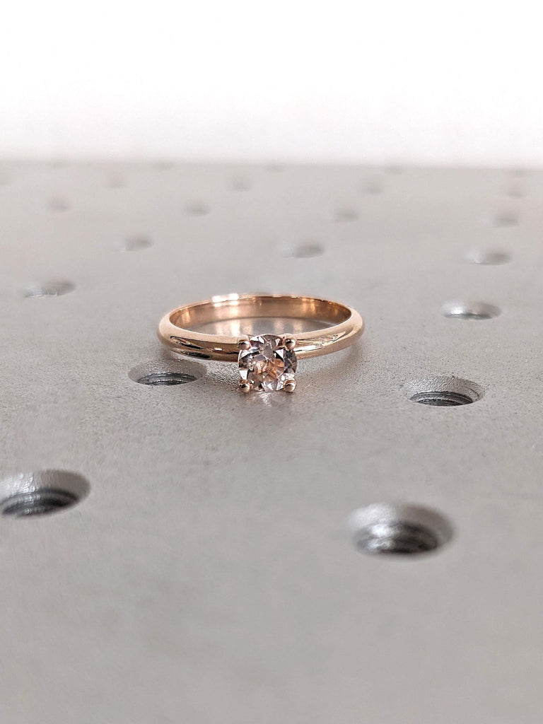 Morganite Solitaire Engagement Ring | Solid Gold Promise Rings for Her | Minimalist Bridal Jewelry Gift