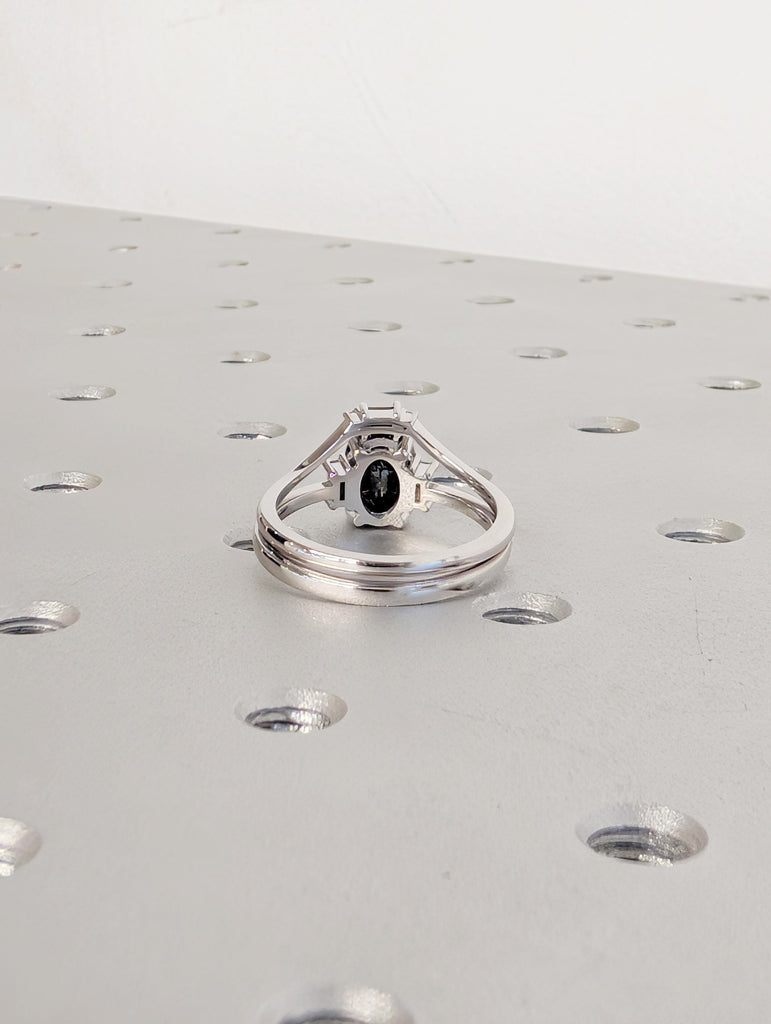 Oval Salt and Pepper Diamond Engagement Ring Set with Round & Baguette Diamonds image #8