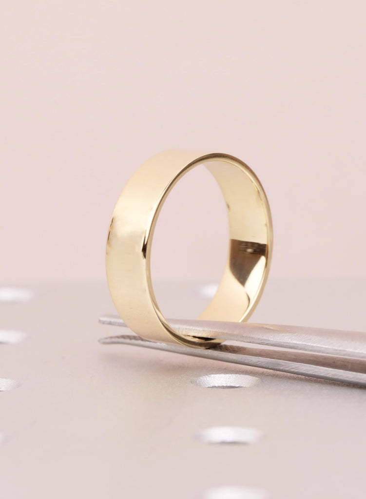18K Yellow Gold Men's Wedding Band, 6mm Squared Groom Ring, Minimalist Anniversary Engagement Band image #2