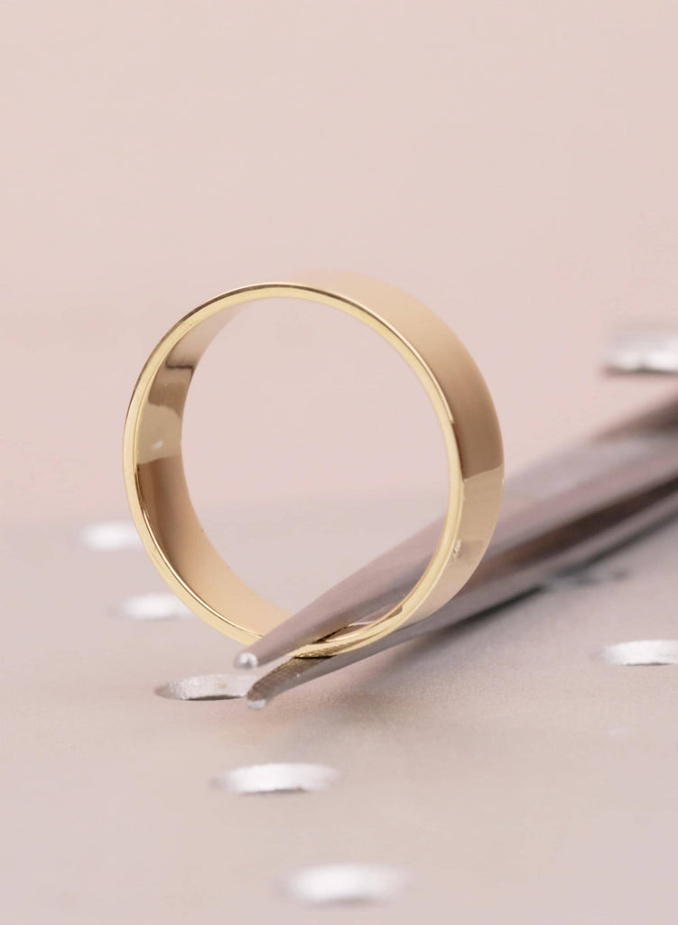 18K Yellow Gold Men's Wedding Band, 6mm Squared Groom Ring, Minimalist Anniversary Engagement Band image #5