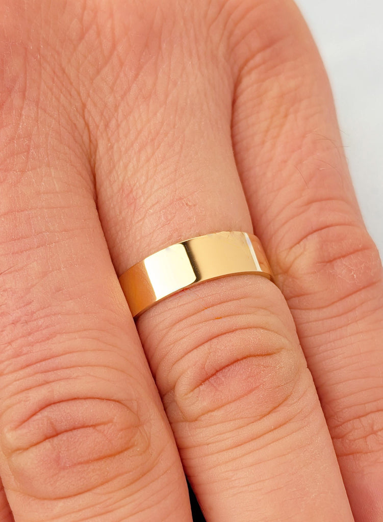 18K Yellow Gold Men's Wedding Band, 6mm Squared Groom Ring, Minimalist Anniversary Engagement Band image #8