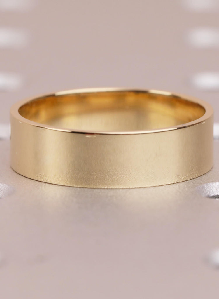 18K Yellow Gold Men's Wedding Band, 6mm Squared Groom Ring, Minimalist Anniversary Engagement Band image #9