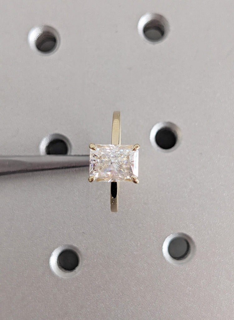 Dainty Moissanite Engagement Ring in 14K Yellow Gold Radiant Cut Art Deco Promise Anniversary Ring For Her Hidden Halo Moissanite Gold Ring image #5