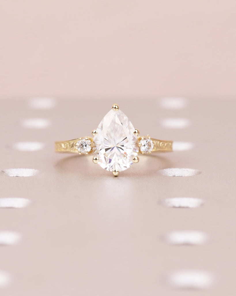 Vintage Pear Cut Lab Grown Diamond Engagement Ring, Antique Style Yellow Gold Filigree Promise Ring, Art Deco Wedding Rings for Women image #9