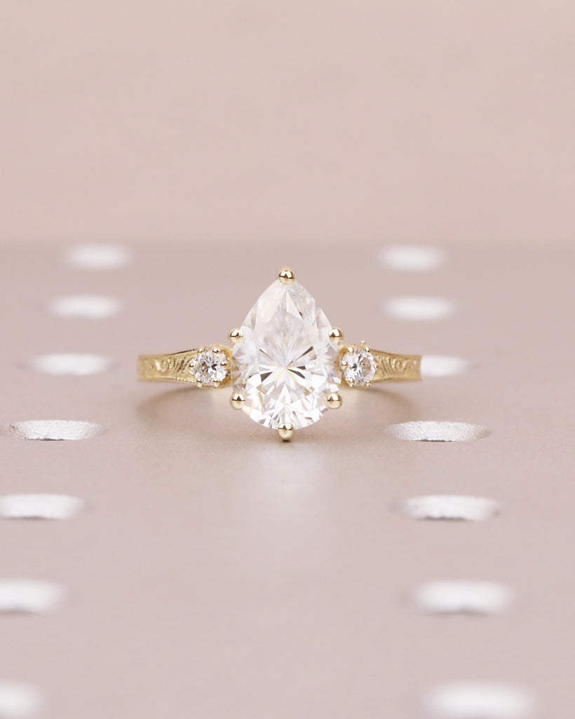 Vintage Pear Cut Lab Grown Diamond Engagement Ring, Antique Style Yellow Gold Filigree Promise Ring, Art Deco Wedding Rings for Women image #3
