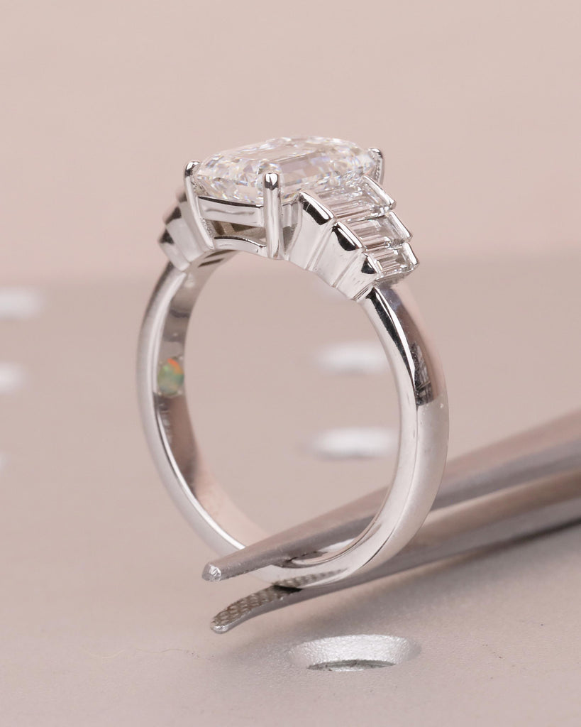 IGI Certified Lab Diamond Ring, Baguette, Emerald Cut Engagement Ring with Hidden Opal image #19