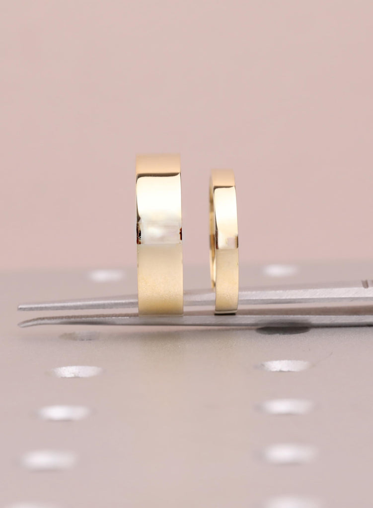 18K Yellow Gold Ring Set: Minimalist Couple Rings, 6mm His 3mm Her, Anniversary Gift image #10