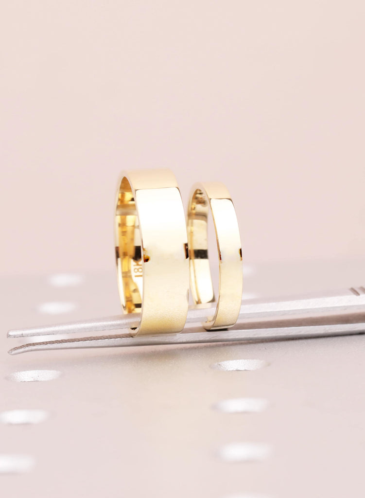 18K Yellow Gold Ring Set: Minimalist Couple Rings, 6mm His 3mm Her, Anniversary Gift image #2