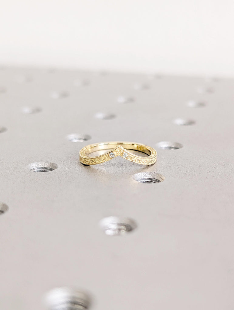 14k Gold Filigree Curved Wedding Band, Pave Aquamarine Gemstone image #8