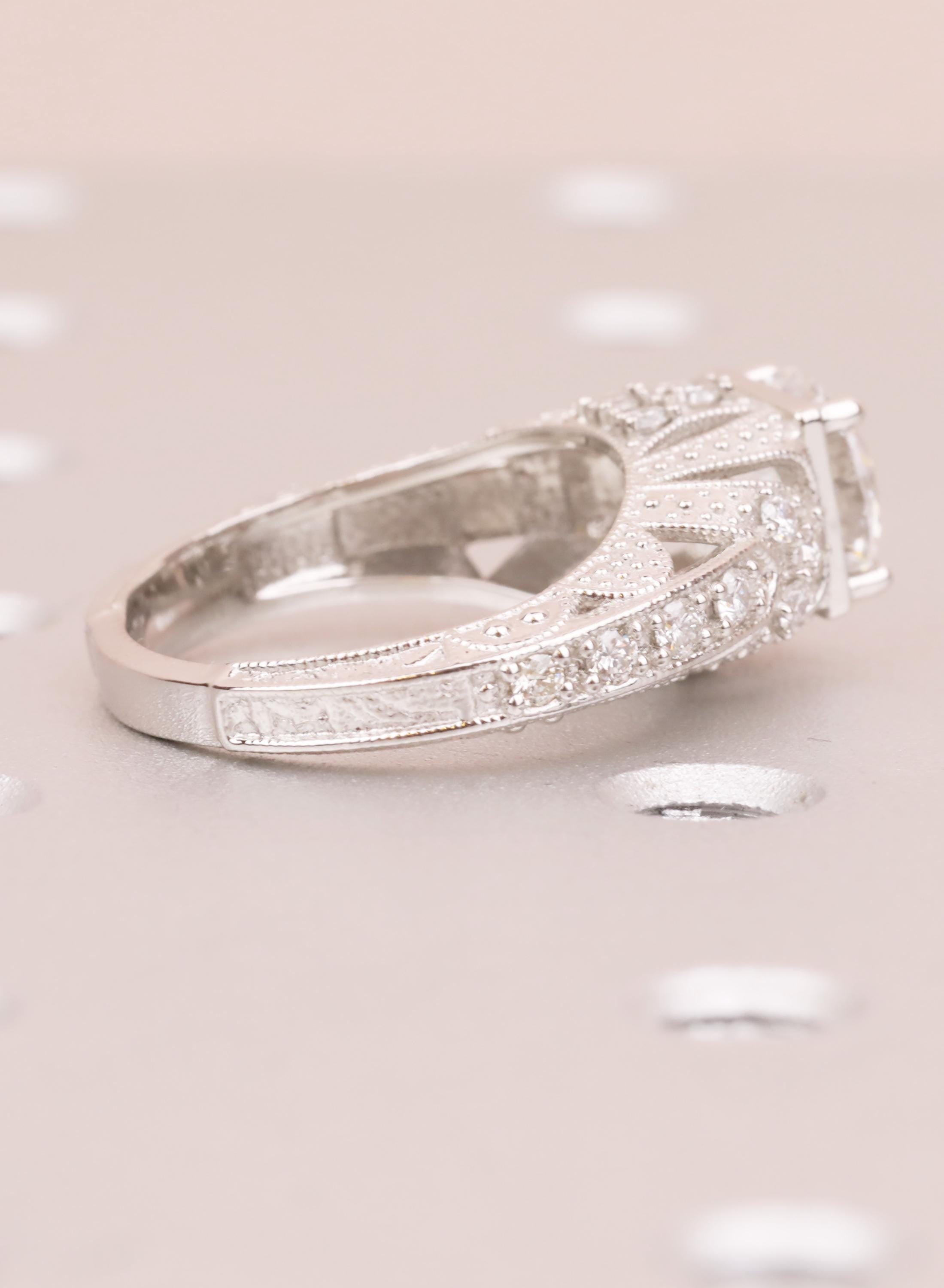 Labrine Engagement Rings Lab Diamond Engagement Ring - Hand Engraved Milgrain Wedding Band - Vi ...