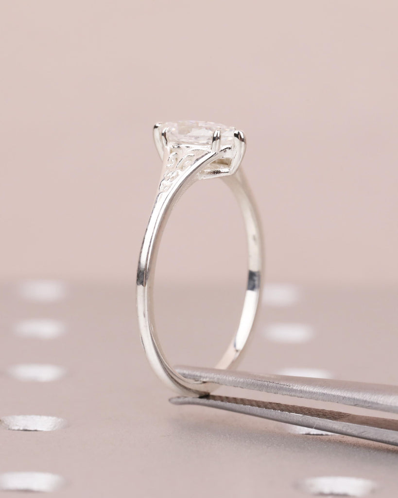 Silver Heirloom Lab Diamond Engagement Ring, Marquise Cut Victorian Filigree Band, Antique Proposal Ring, Women's Wedding Anniversary Ring image #10