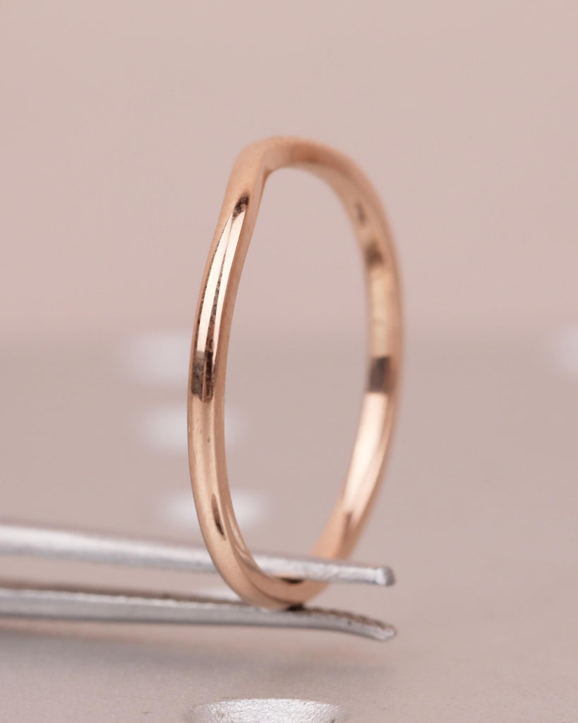 Curved Wedding Band Women | Dainty 14k Rose Gold Ring | Minimalist Stackable Rings | Unique Personalized Jewelry | Plain Anniversary Ring image #13