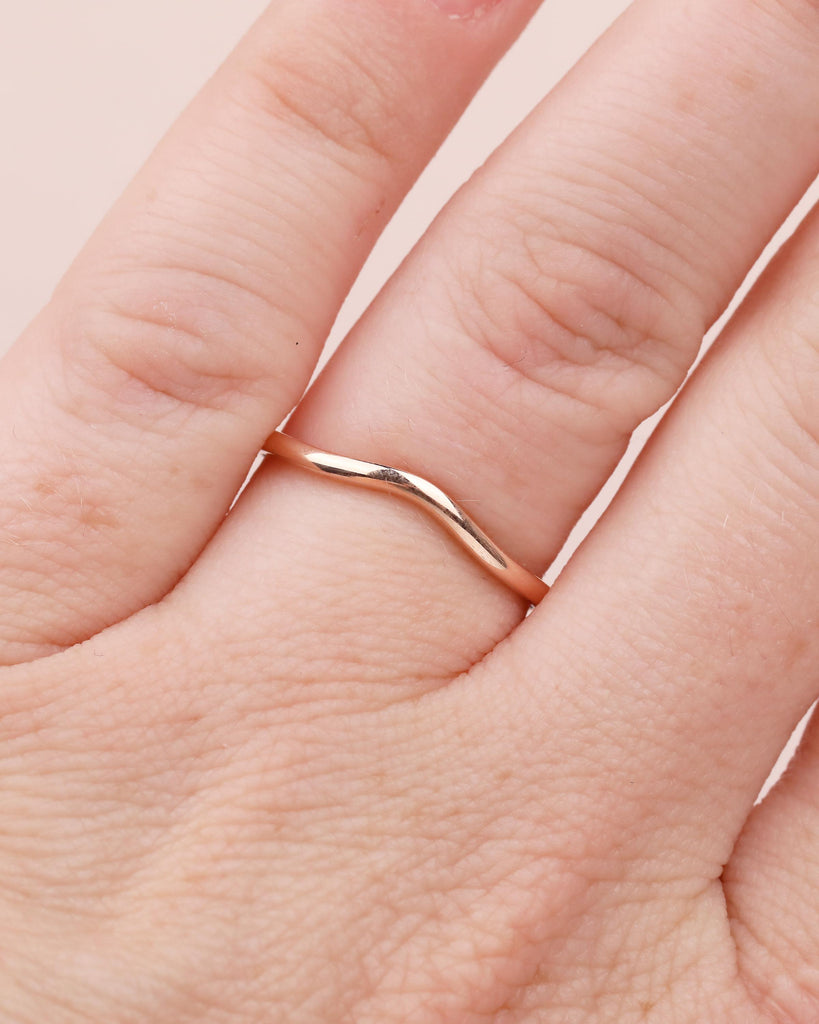Curved Wedding Band Women | Dainty 14k Rose Gold Ring | Minimalist Stackable Rings | Unique Personalized Jewelry | Plain Anniversary Ring image #12