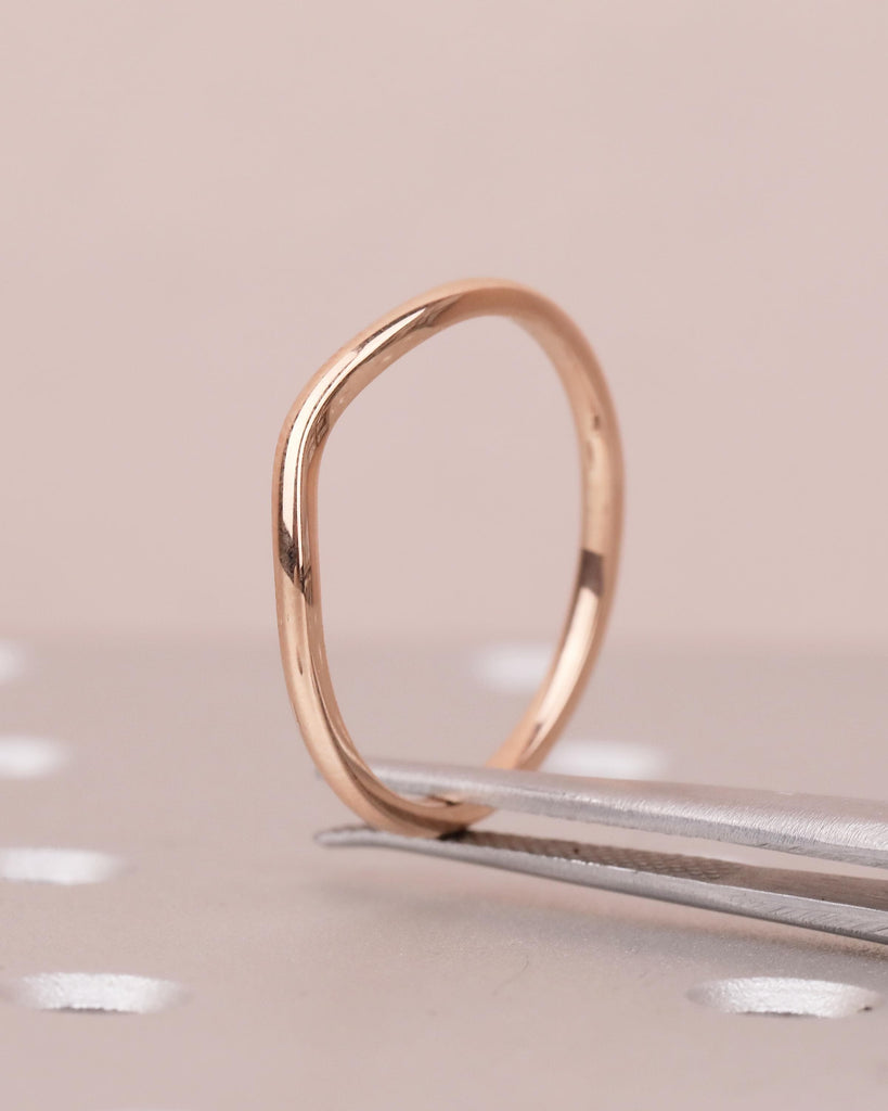 Curved Wedding Band Women | Dainty 14k Rose Gold Ring | Minimalist Stackable Rings | Unique Personalized Jewelry | Plain Anniversary Ring image #11