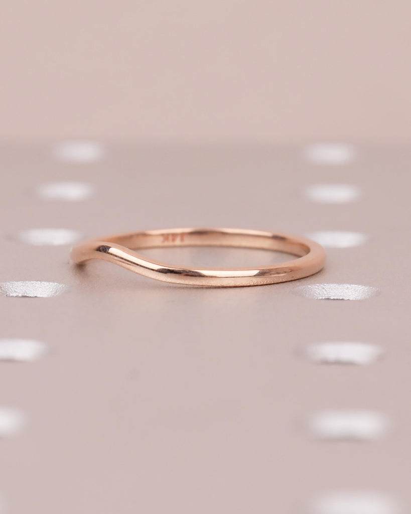 Curved Wedding Band Women | Dainty 14k Rose Gold Ring | Minimalist Stackable Rings | Unique Personalized Jewelry | Plain Anniversary Ring image #4