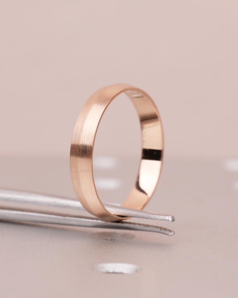 4mm Men Wedding Band | Brushed Finish Wedding Ring | Promise Ring for Him | Knife Edge Men's Engagement Ring | Unique 14k Rose Gold Band image #4