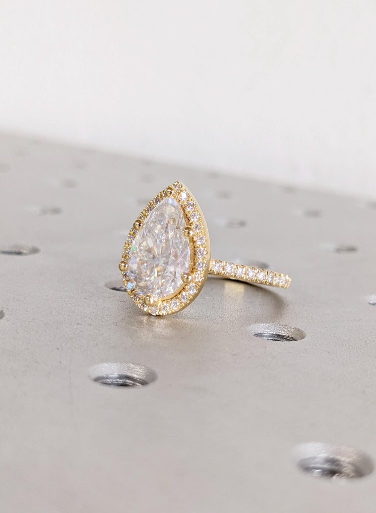 3 carat Diamond Wedding Ring, Lab Grown Diamond Halo Engagement Ring in 14K Gold, VVS clarity Diamond Jewelry, Unique Proposal Ring For Her image #6
