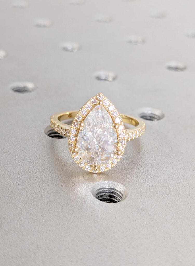 3 carat Diamond Wedding Ring, Lab Grown Diamond Halo Engagement Ring in 14K Gold, VVS clarity Diamond Jewelry, Unique Proposal Ring For Her image #7