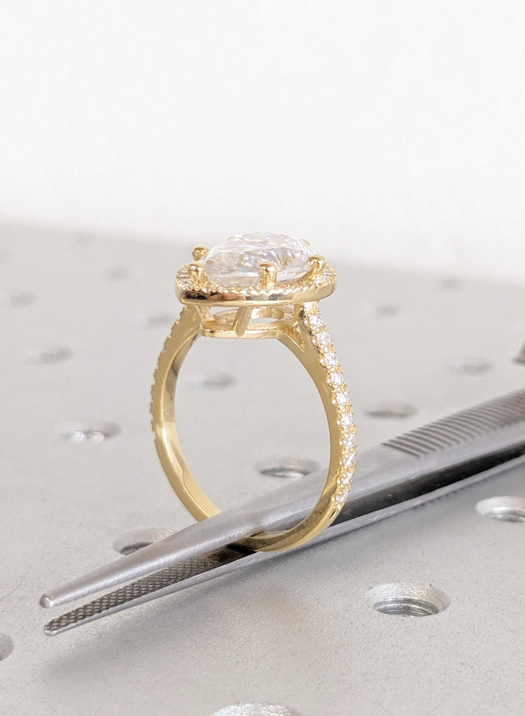 3 carat Diamond Wedding Ring, Lab Grown Diamond Halo Engagement Ring in 14K Gold, VVS clarity Diamond Jewelry, Unique Proposal Ring For Her image #11