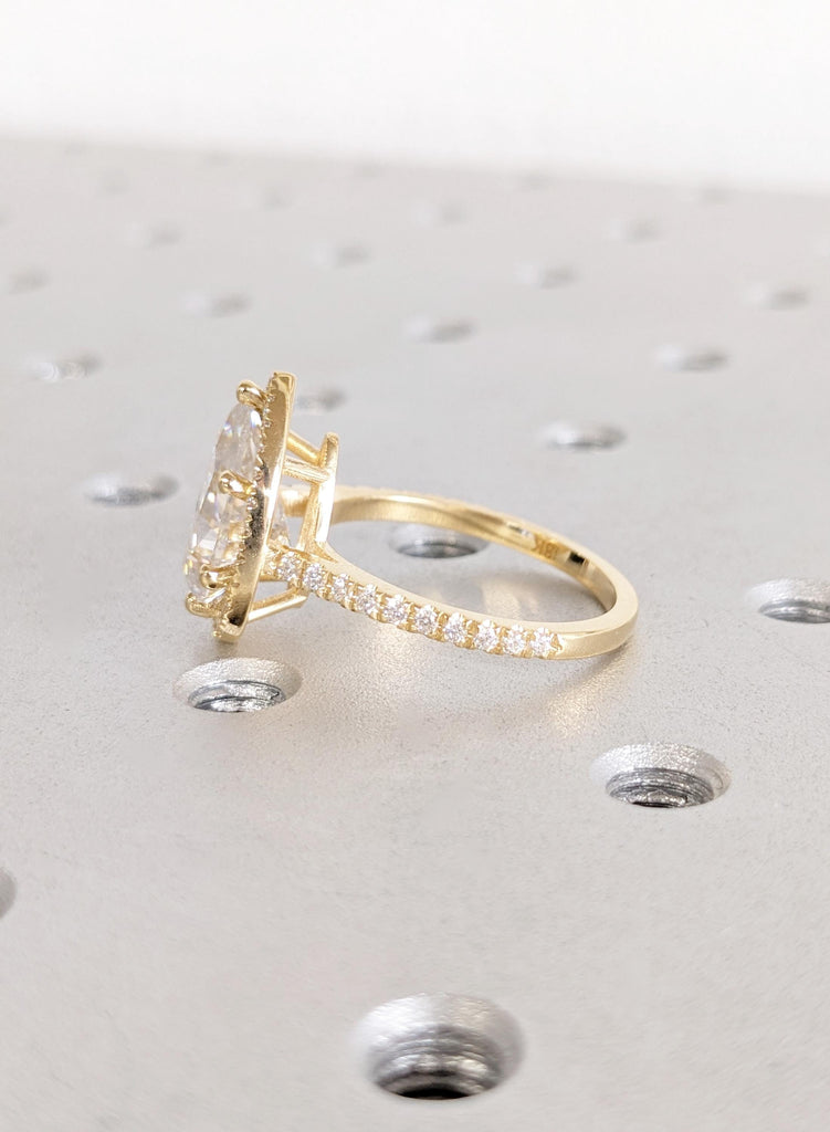 3 carat Diamond Wedding Ring, Lab Grown Diamond Halo Engagement Ring in 14K Gold, VVS clarity Diamond Jewelry, Unique Proposal Ring For Her image #9