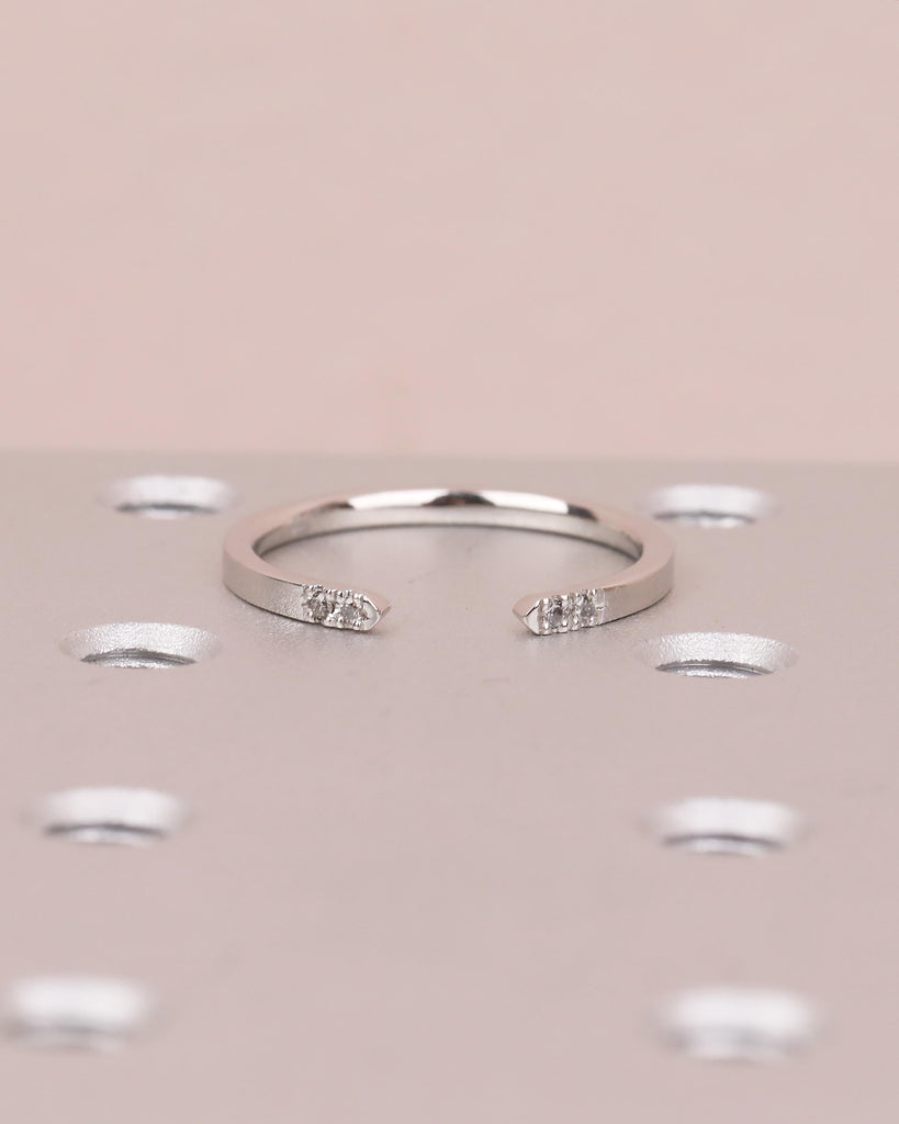 Open Wedding Band with Pave Salt and Pepper Diamonds, Minimalist Band image #2