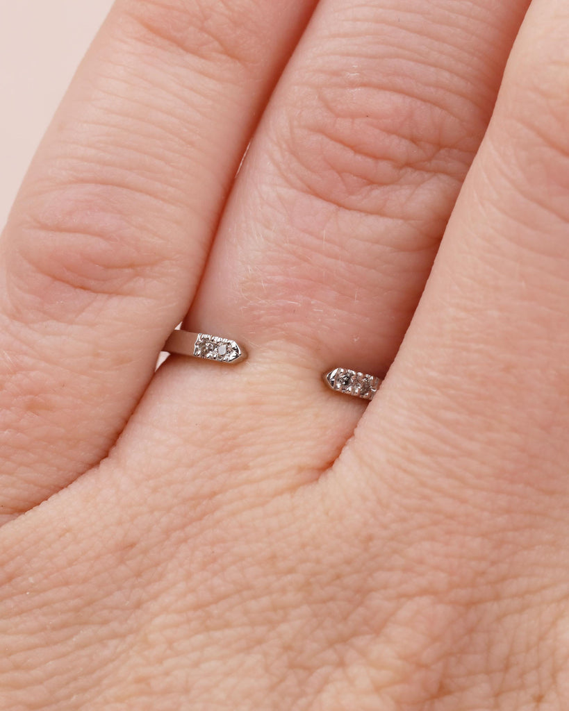 Open Wedding Band with Pave Salt and Pepper Diamonds, Minimalist Band image #4