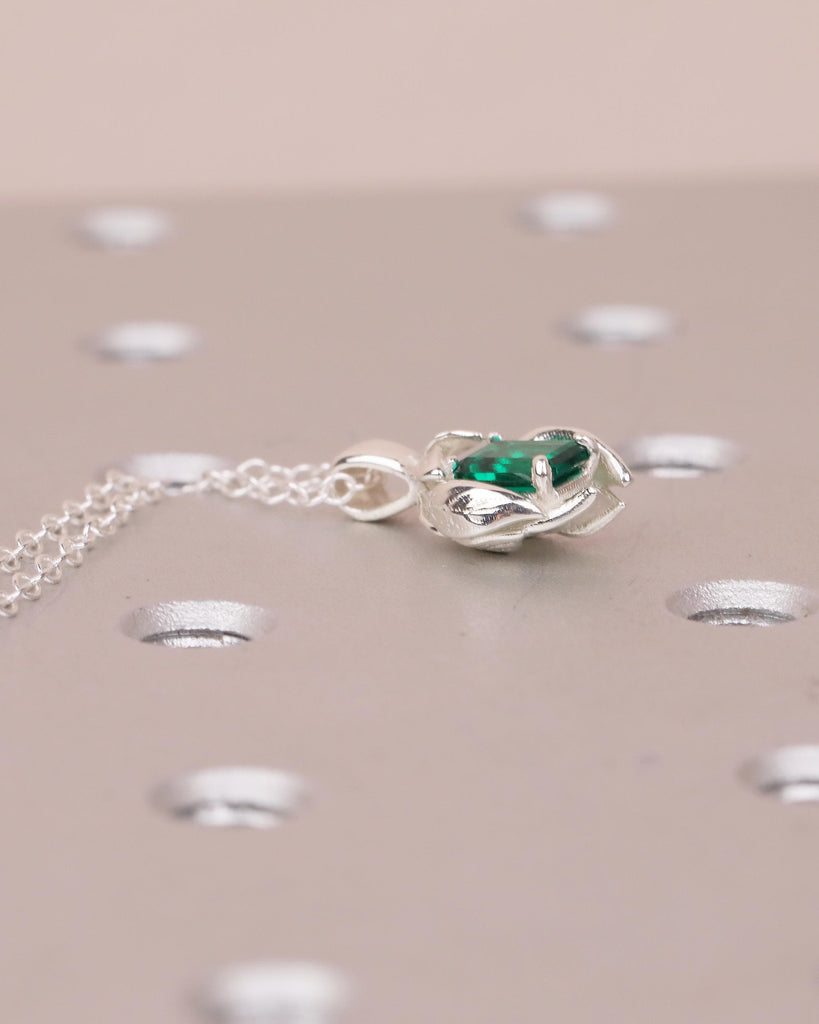 Emerald Gemstone Pendant, Sterling Silver Birthstone Necklace, Leaf Nature Jewelry image #6