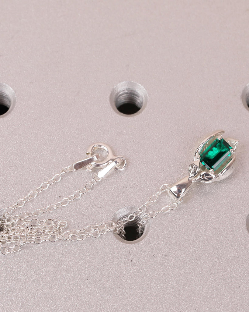 Emerald Gemstone Pendant, Sterling Silver Birthstone Necklace, Leaf Nature Jewelry image #12