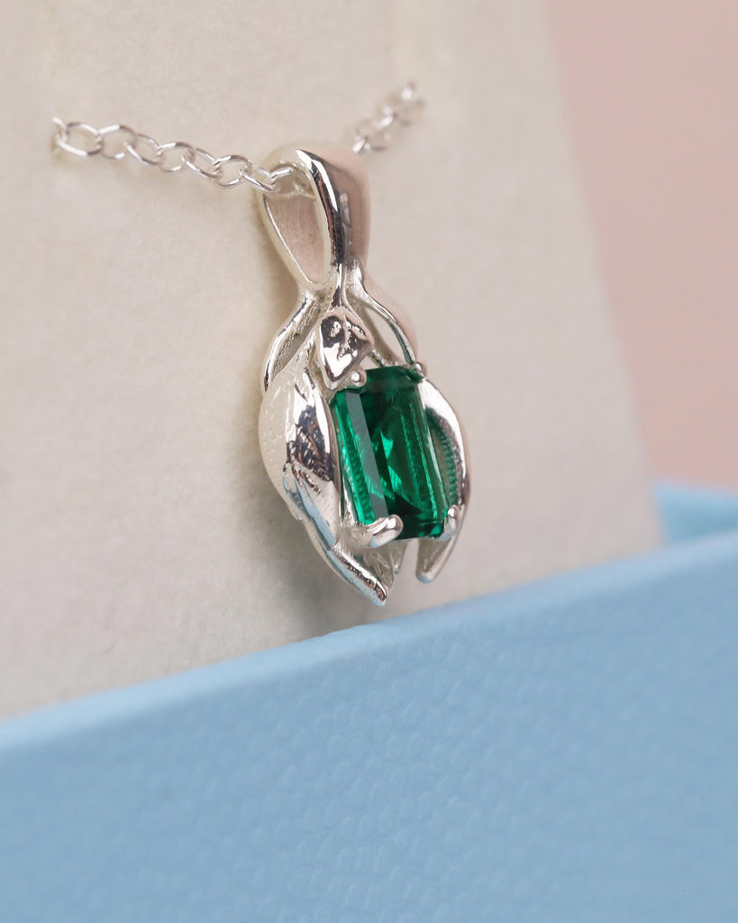 Emerald Gemstone Pendant, Sterling Silver Birthstone Necklace, Leaf Nature Jewelry image #7