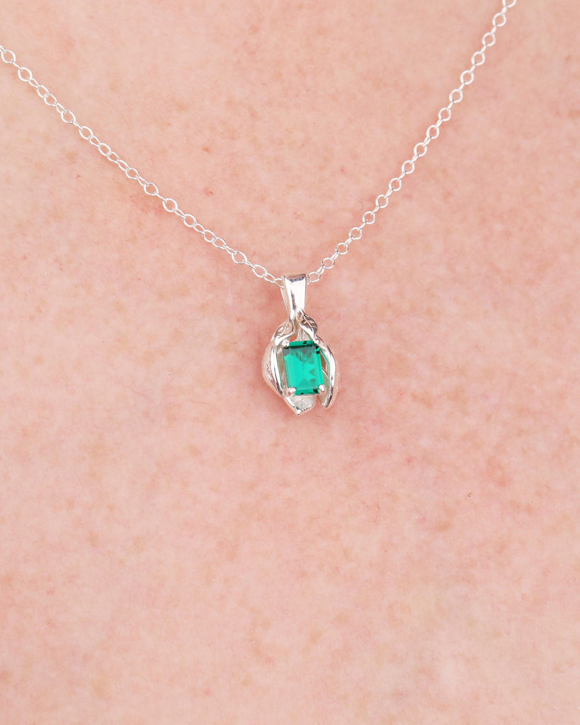 Emerald Gemstone Pendant, Sterling Silver Birthstone Necklace, Leaf Nature Jewelry image #15
